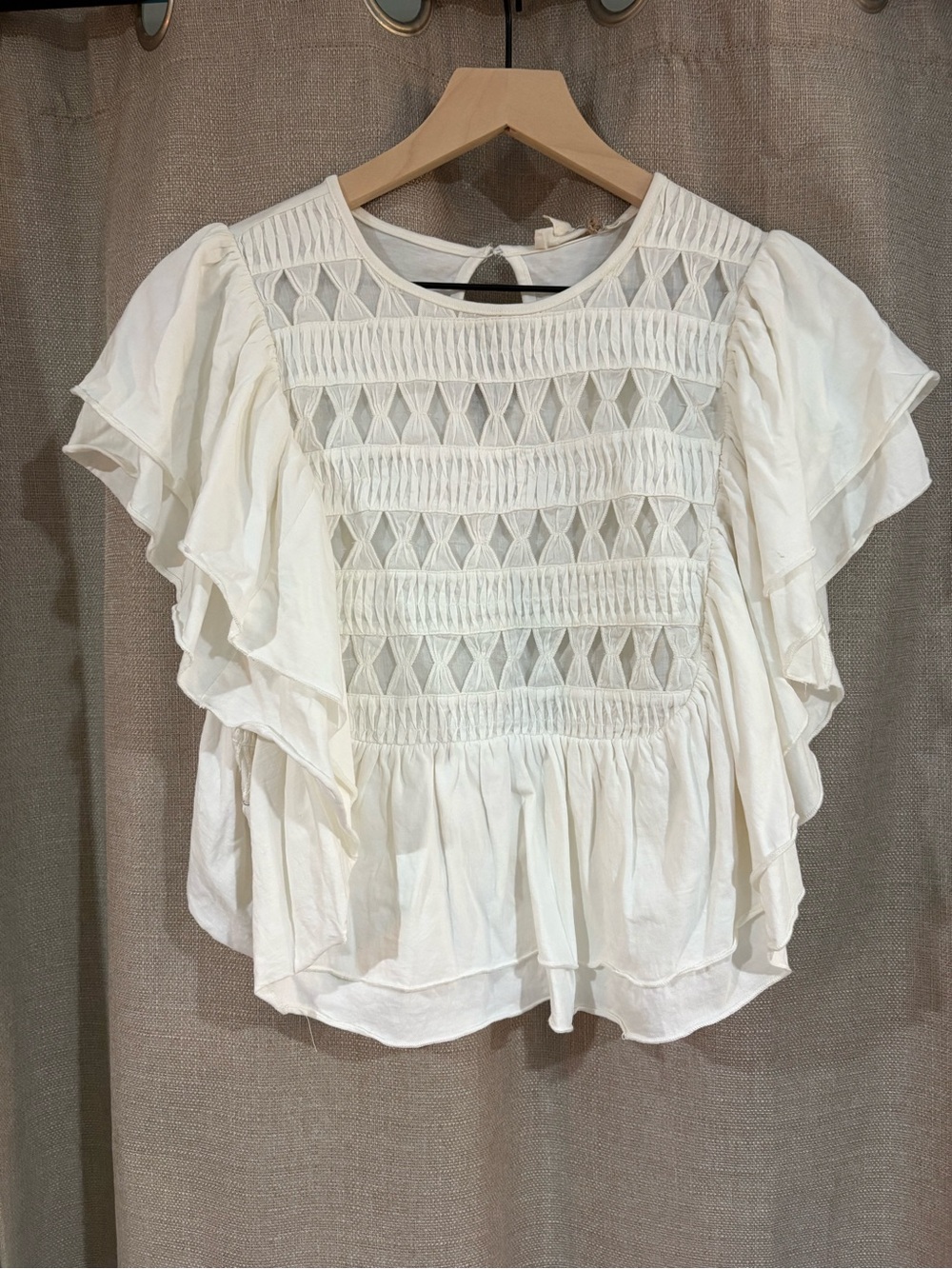 Anthropologie Cream Ruffle Peplum Blouse